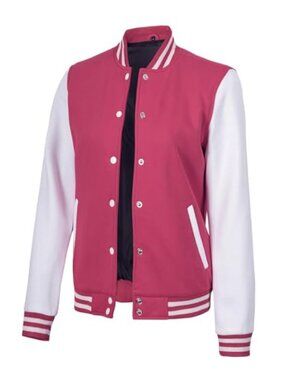 Varsity Jacket Women Fleece Letterman Bomber Button Closure Pockets